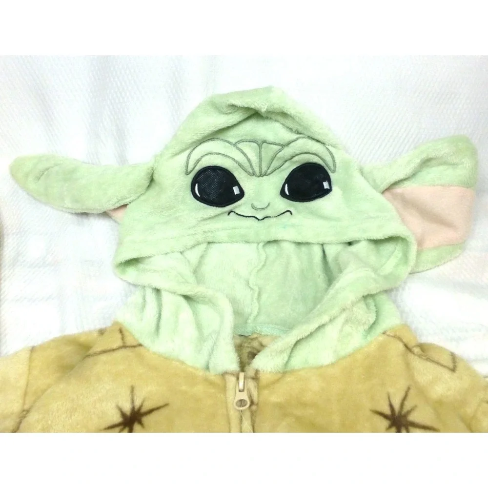 Star Wars Mandalorian Grogu Baby‎ Yoda Fleece Union Suit Pajamas Kids Large Tan
